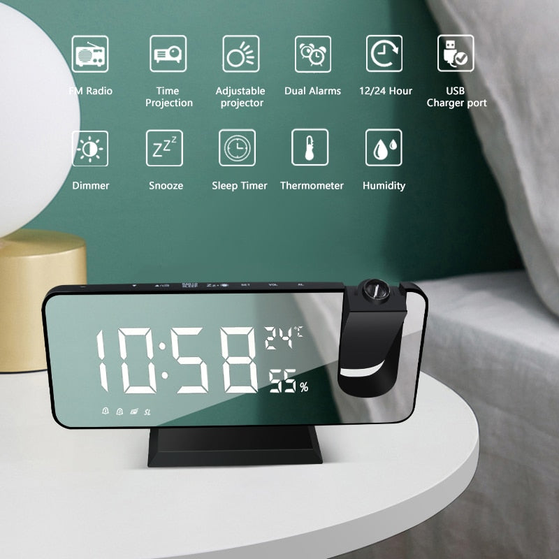 Relógio Digital Led Smart Alarm Com Projetor 180°